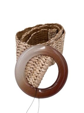 Zara Natural Straw Woven Belt with Brown Ombre Round Buckle